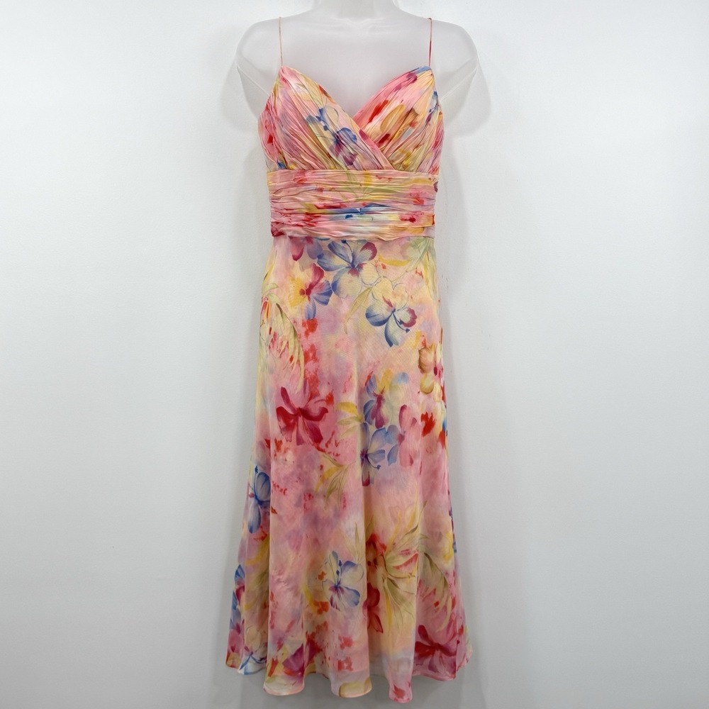 Y2K Anne Klein 100% Silk Dress 10 Babydoll Ethereal Romantic Garden Fairy Dainty